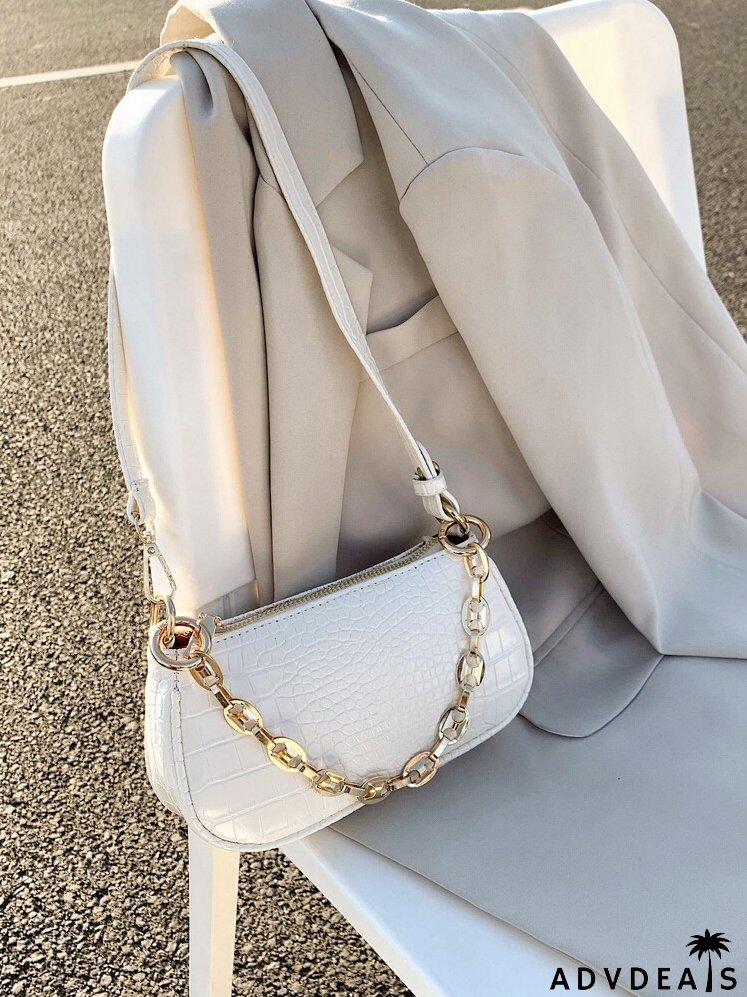 Croc Embossed Chain Baguette Bag