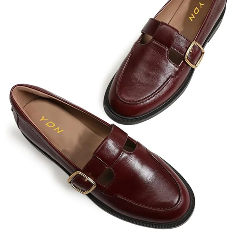 Brown Vegan Leather Round Toe Flat Comfy Loafers for Women