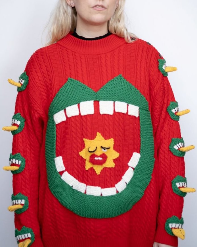 Funny mouth decoration sweater
