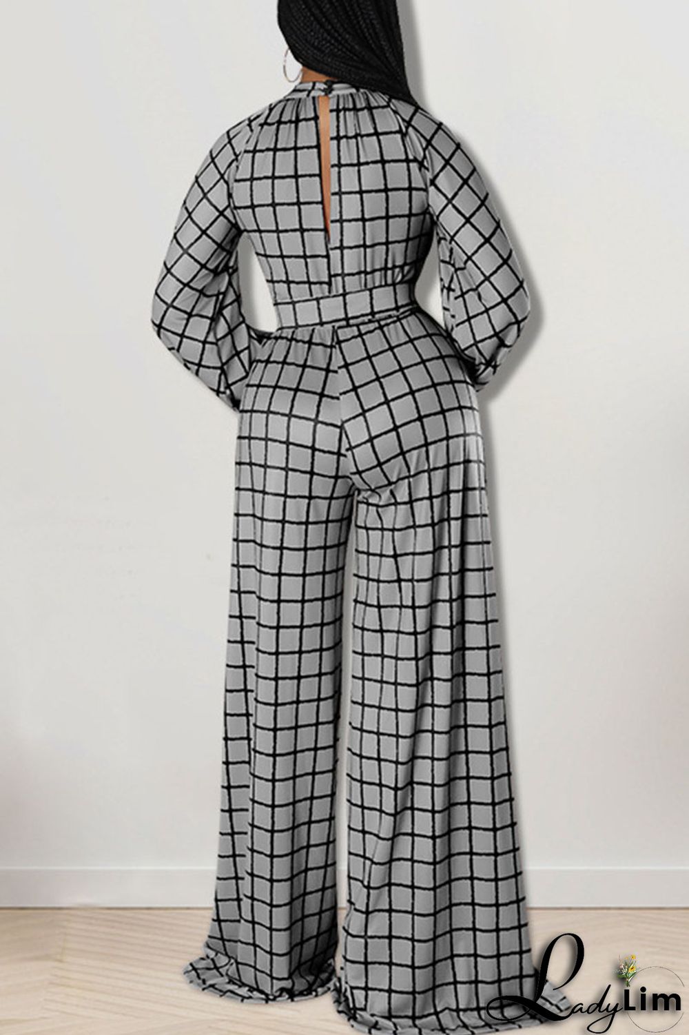 Tangerine Casual Plaid Print Patchwork O Neck Straight Jumpsuits