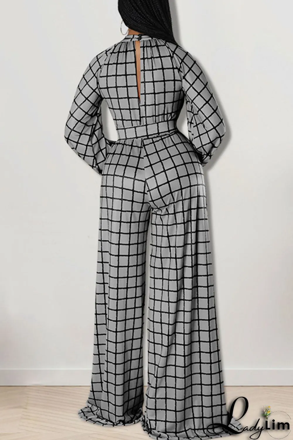 Tangerine Casual Plaid Print Patchwork O Neck Straight Jumpsuits