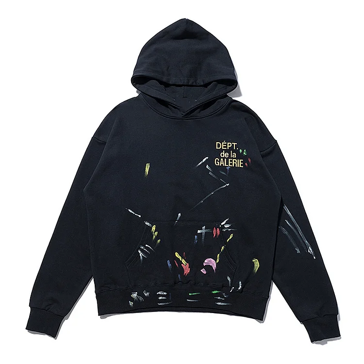 Vintage Relaxed Splash Ink Print Fleece-lined Hoodie