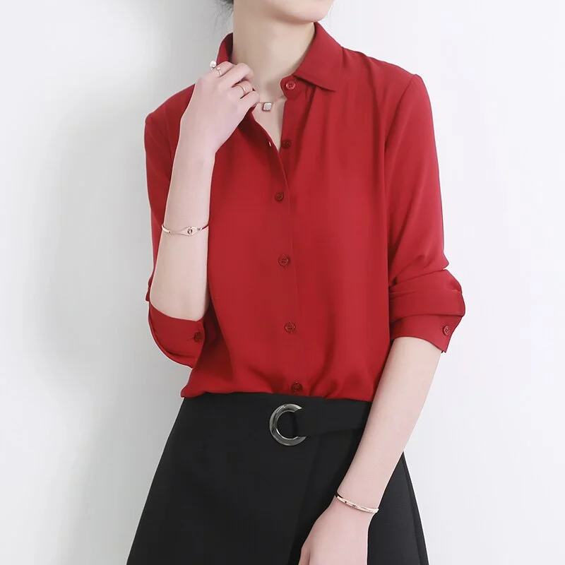 New Women's Shirt Classic Chiffon Blouse Female Plus Size Loose Long Sleeve Casual Shirts Lady Simple Style Tops Clothes Blusas