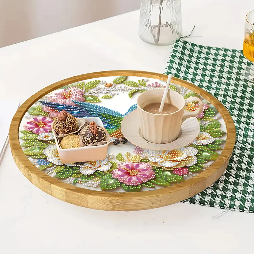 DIY Diamond Painting Kit Round Wooden Tray Diamond Painting Tray for Home (Bird)