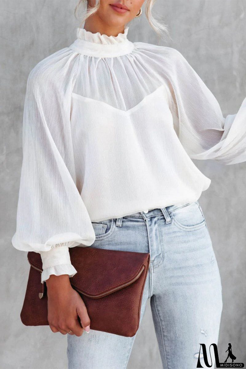 MidiSono - Sexy Elegant Solid Patchwork Turtleneck Tops