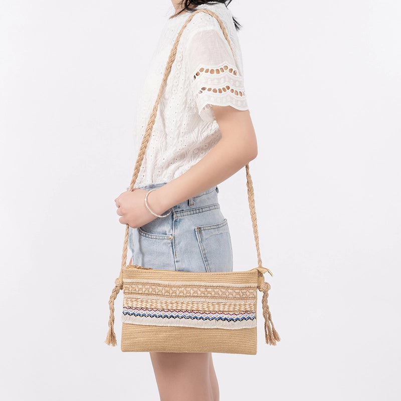 Women's Small Polyester Stripe Elegant Streetwear Weave Sewing Thread Square Zipper Square Bag