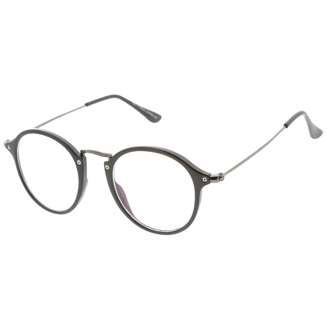 Classic Slim Metal Temple Clear Lens P3 Round Eyeglasses 48mm