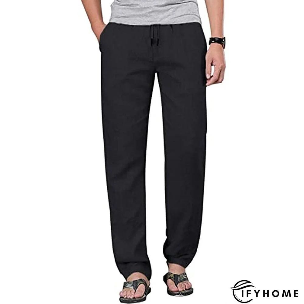 Men's Linen Pants Trousers Summer Pants Beach Pants Drawstring Elastic Waist Plain Breathable Soft Casual Daily Holiday Linen / Cotton Blend Fashion Streetwear Black White Micro-elastic | IFYHOME