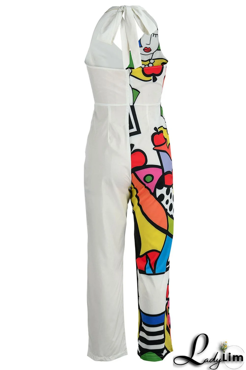 Black Casual Print Bandage Patchwork Backless Straight Jumpsuits