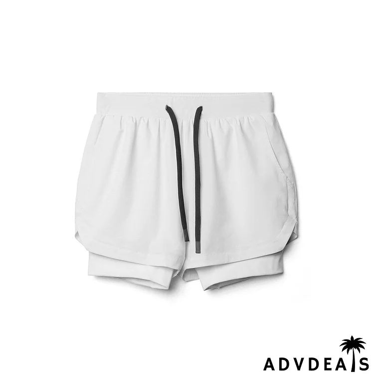 Men Casual Sports Breathable Double-Layer Quick-Drying Shorts