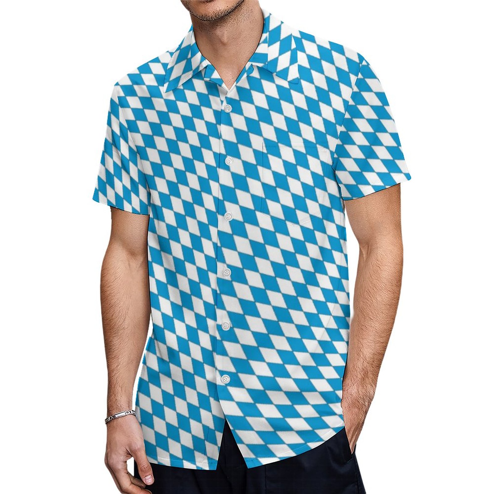 Medieval Blue White Bavaria Lozenges Pattern Hawaiian Shirt Mens Button Down Tropical Hawaii Beach Shirts