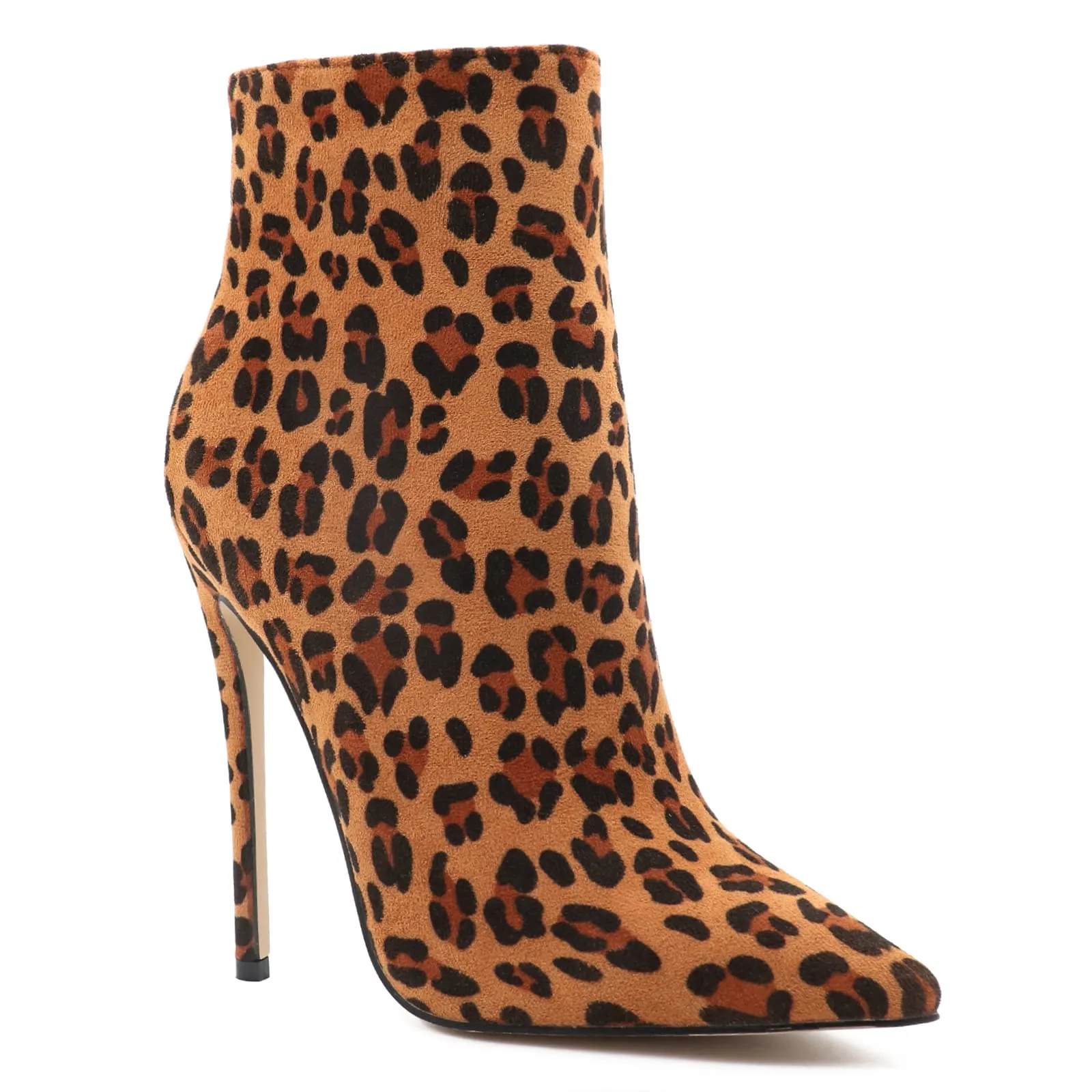 4.72" Women's Ankle  Closed Pointed Toe Suede Boots   Leopard-vocosishoes