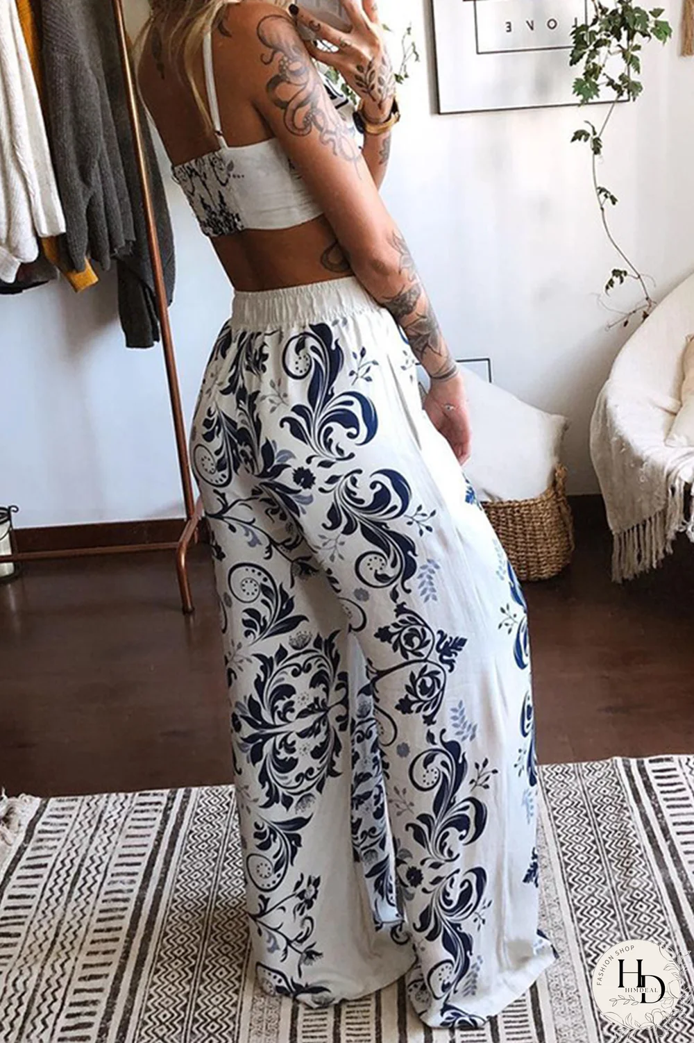 Black Sexy Print Split Joint Spaghetti Strap Sleeveless Two Pieces