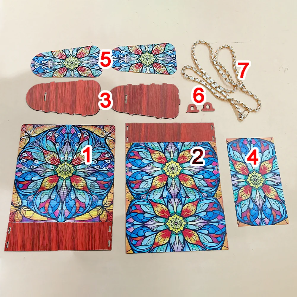 DIY Flowers Diamond Art Wooden Coin Pouch with Chain 5D Diamond Painting Purse