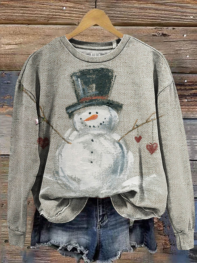 Women's Christmas Snowman Crew Neck Pattern Neck Sweatshirt
