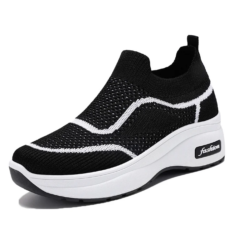 Colorblock Knitted Casual Round Toe Slip On Sneakers