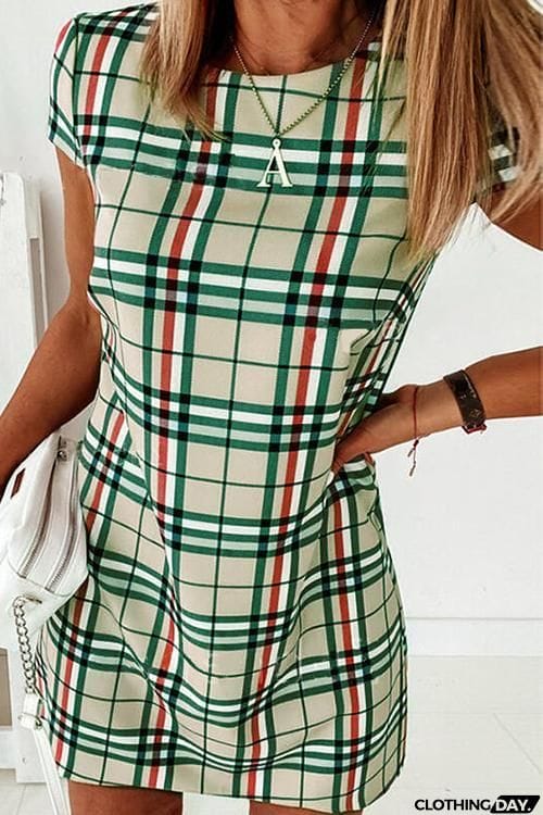 Grid Short Sleeve Bodycon Mini Dress