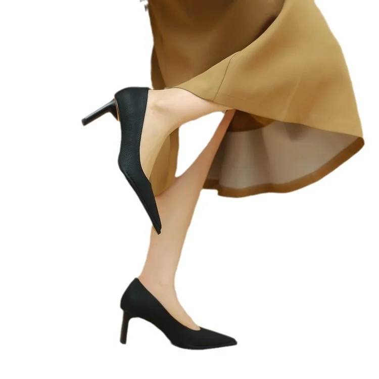 Yyvonne And Summer New Korean Version Of The Fashion High Heels Tips Light-Tied Thick And Solid Orange Single Shoes Commuter Work Shoes