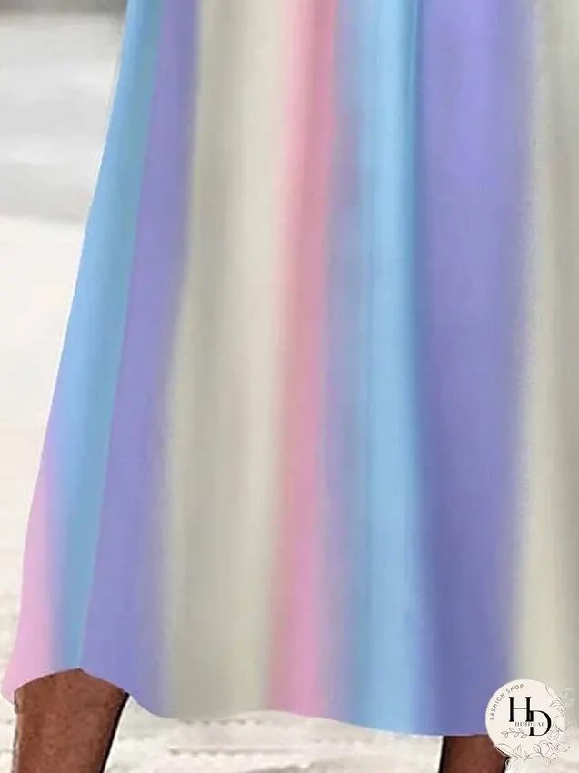 Casual Dress A Line Dress Summer Dress Rainbow Pocket Twist V Neck Midi Dress Fashion Streetwear Outdoor Daily Short Sleeve Regular Fit Purple Summer Spring S M L XL XXL for Women