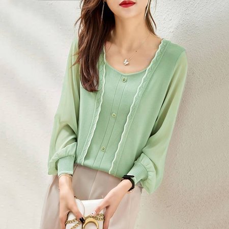 As Picture Shift Paneled Elegant Long Sleeve Shirts & Tops