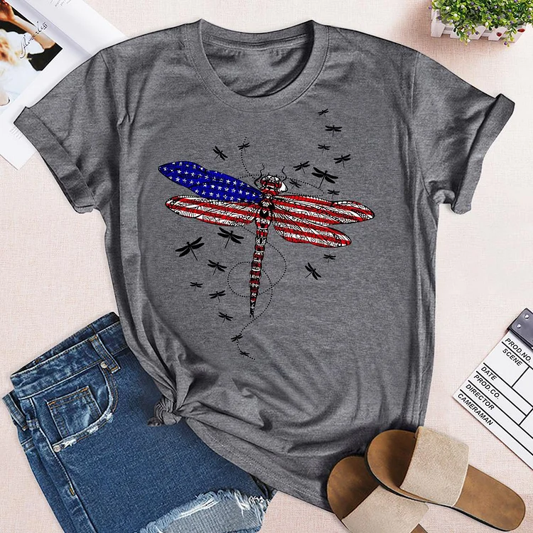 American Flag Patriotic Dragonfly T-Shirt-04199-Annaletters