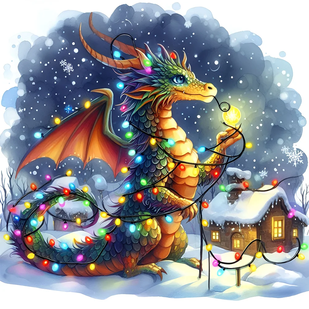 Full Round Diamond Painting - Dragon and Snow House(Canvas|40*40cm)