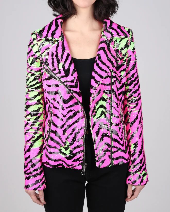 Bright zebra-print zipper jacket