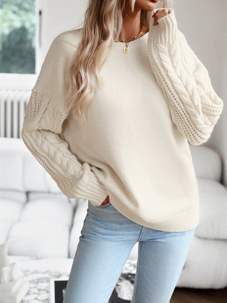 Women's Long Sleeve Scoop Neck Solid Color Sweater Tops