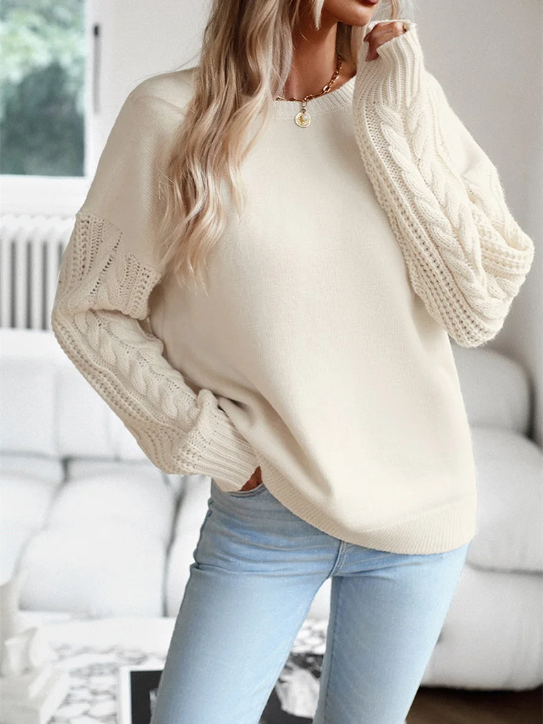 Women's Long Sleeve Scoop Neck Solid Color Sweater Tops