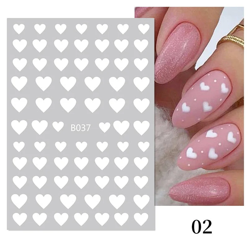 1PC Love Heart Designs 3D Nail Sticker Valentines's Day Black Red Transfer Decals Slider Gifts For Nails Decoration Manicures-Nail Inspo