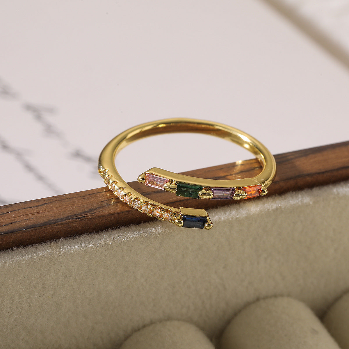 Minimalist Women Irregular Geometric Copper Inlay Rings