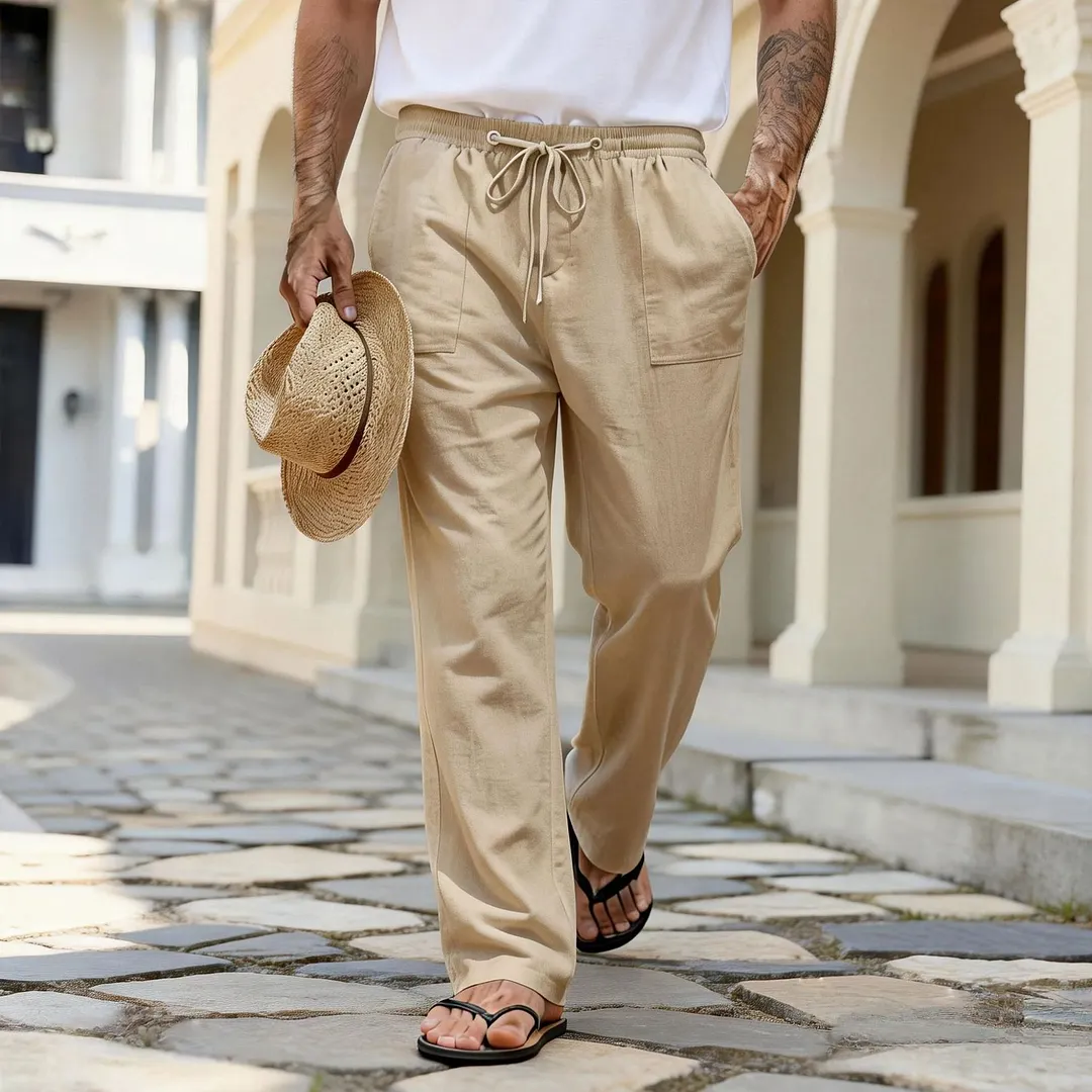 2026 Casual Fashion Loose Fit Men's Summer Breathable Long Pants Beach Straight Leg Pants Pure Long Pants-INSPIREUSE