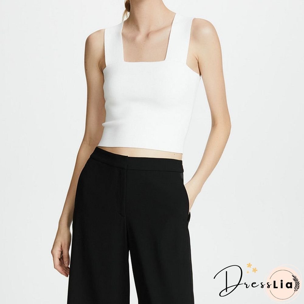 New Women Knit Vest Cross Shoulder Strap Square Collar Ladies Sleeveless Tank Top Female Slim Sexy Camisole