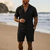 Men's Wavy-Pattern Casual Short-Sleeve Shirt And Shorts Set by Inlyline