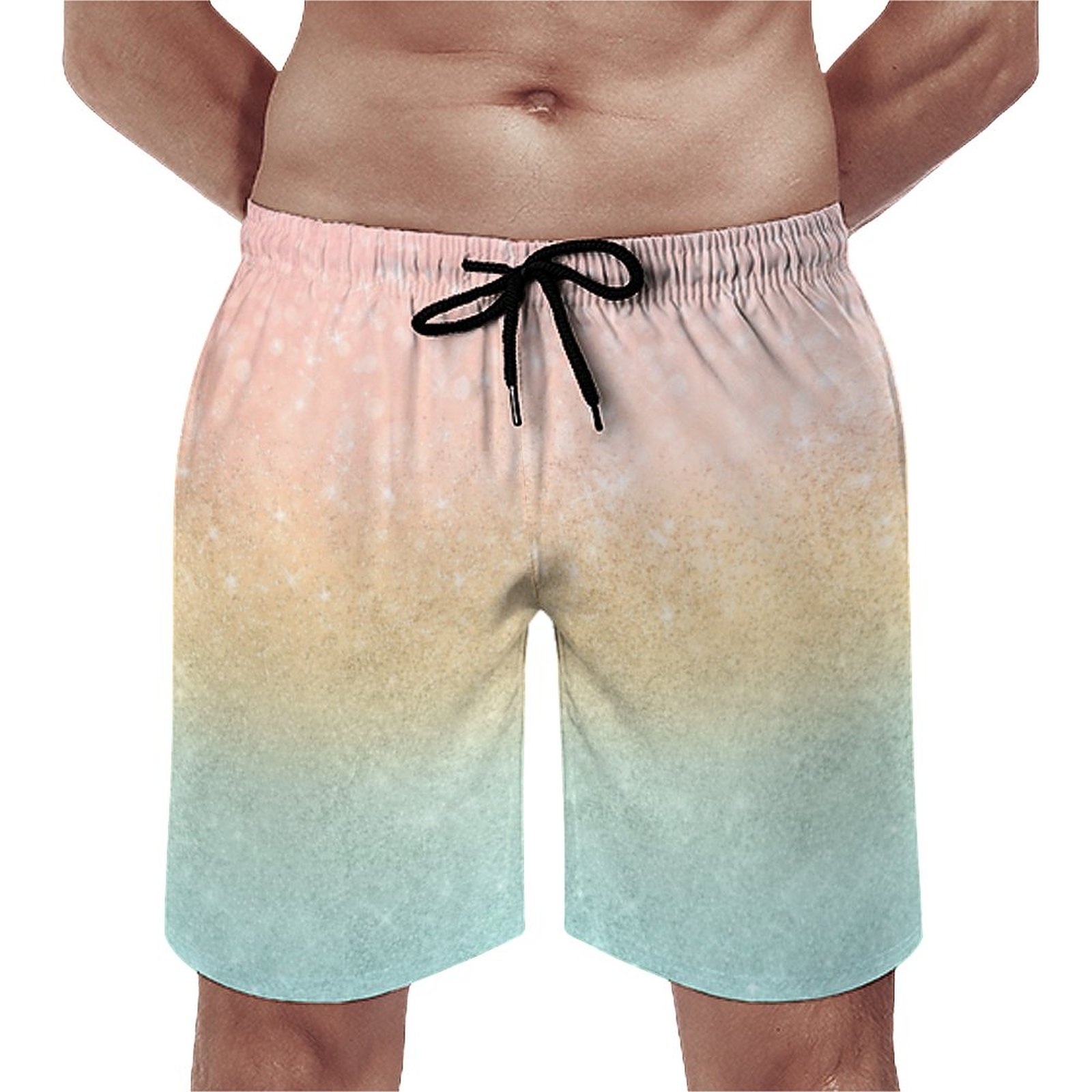 Pink Gold Mint Glitter Ombre Luxury Design Elegant Men's Swim Trunks Summer Board Shorts Quick Dry Beach Short with Pockets