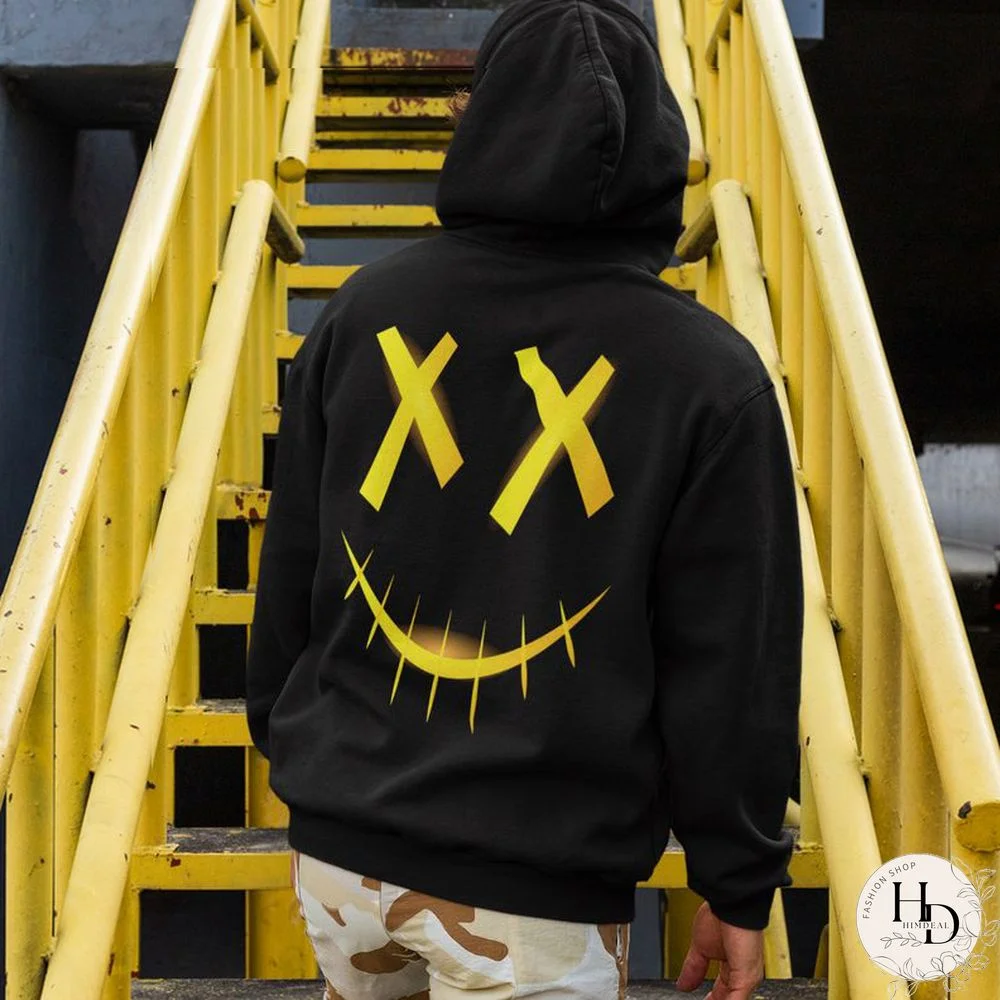 Men's Smile Face Print Casual Hoodie