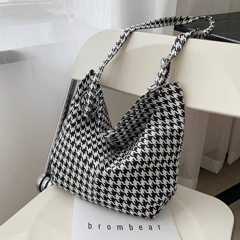 Women's Bags Totes Shopper Luxury Designer Handbags For Women Casual Crossbody Houndstooth Large Capacity Shoulder Female Bags