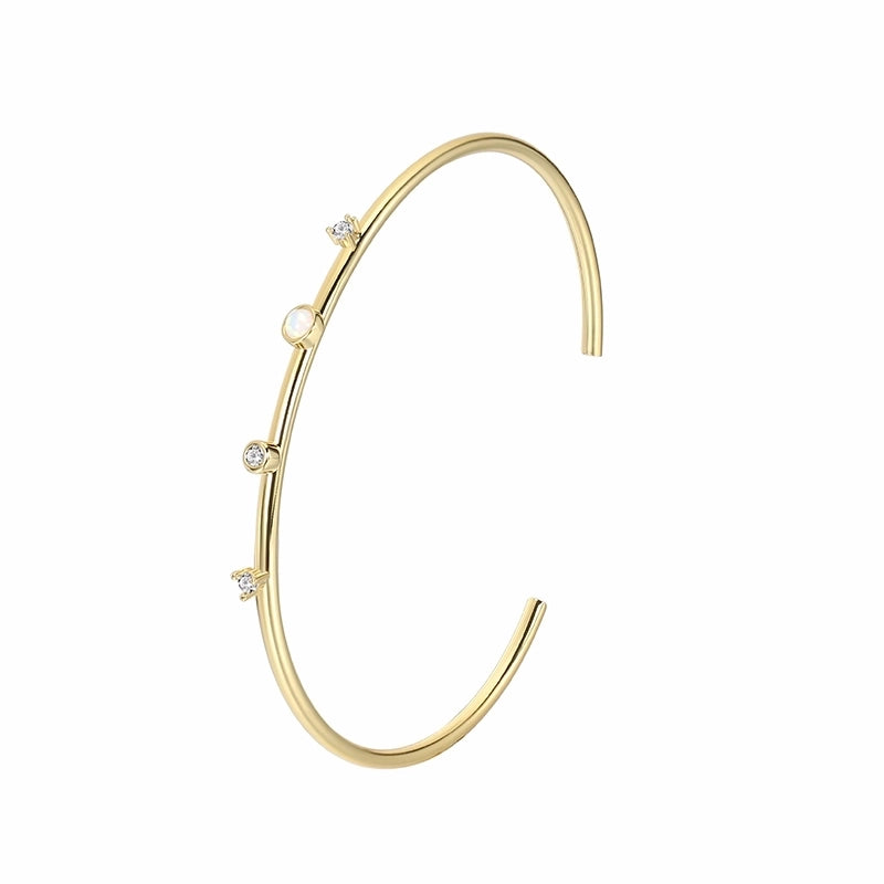 Copper Modern Style Minimalist Commute Inlay C Shape Synthetic Opal Zircon Bangle