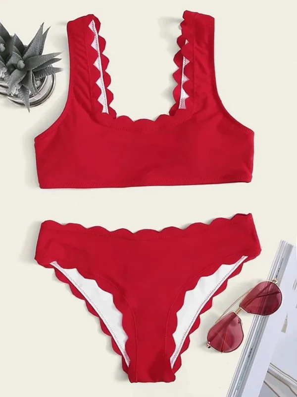  Sexy Scalloped Split Bikini Swimsuit