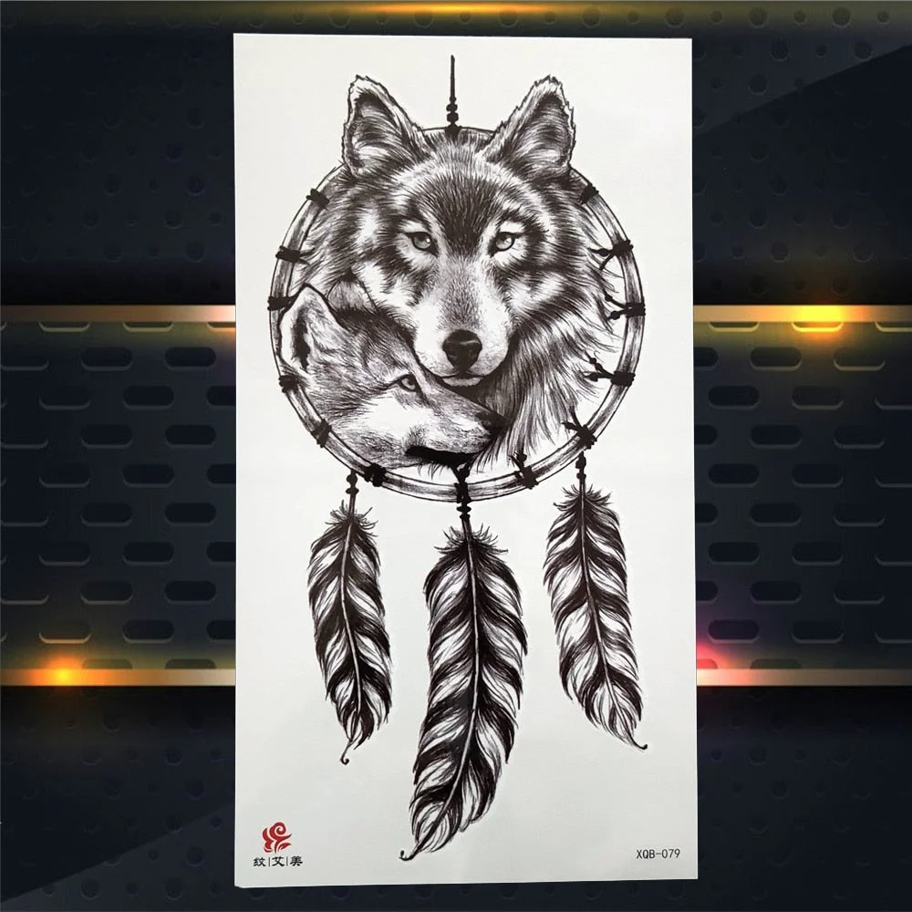 Tribal Dreamcatcher Fake Temporary Tattoo For Women Men Wolf Henna Feather Tattoos Sticker Watercolor Compass Waterproof Tatoos
