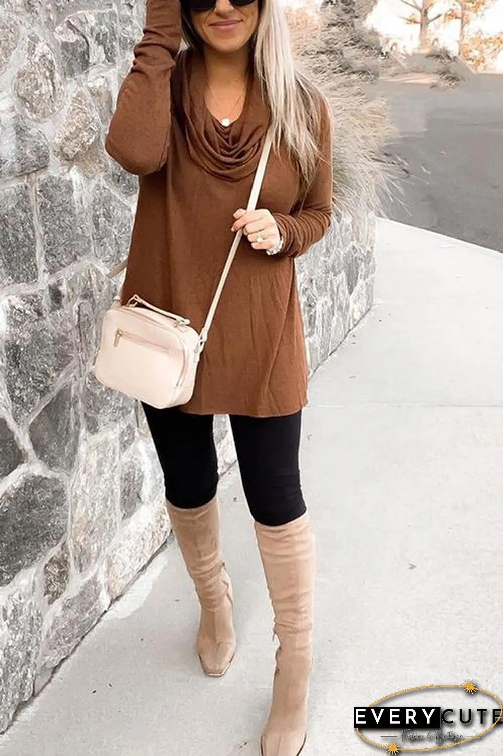 Cowl Neck Long Sleeve T Shirt