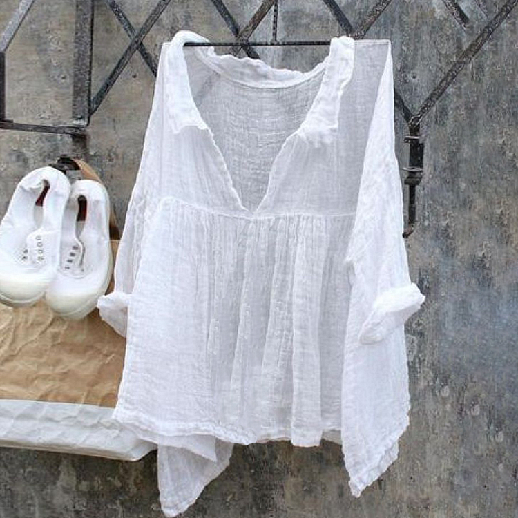 Ladies Casual Cotton Linen Shirt