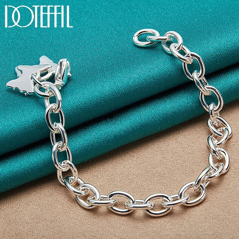 925 Sterling Silver Double Butterfly Pendant Bracelet Thick Chain For Woman Jewelry