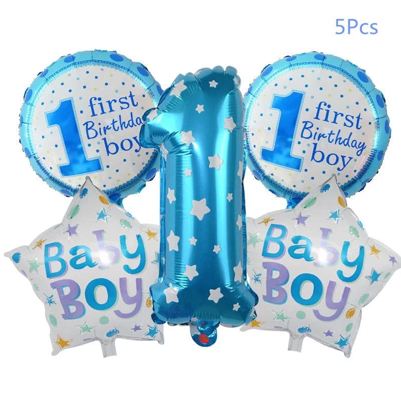 Baby Boy Girl 1st Birthday Party Foil Balloons Set Pink Blue Number Foil Balloons Kids First Birthday Party Decoration Supplies