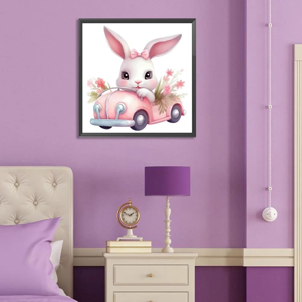Full Round Diamond Painting 30*30cm - Pink Car Bunny
