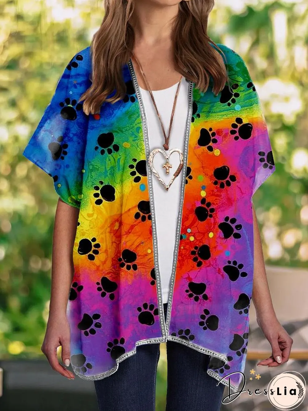 Loose Pattern Short Sleeve Outerwear