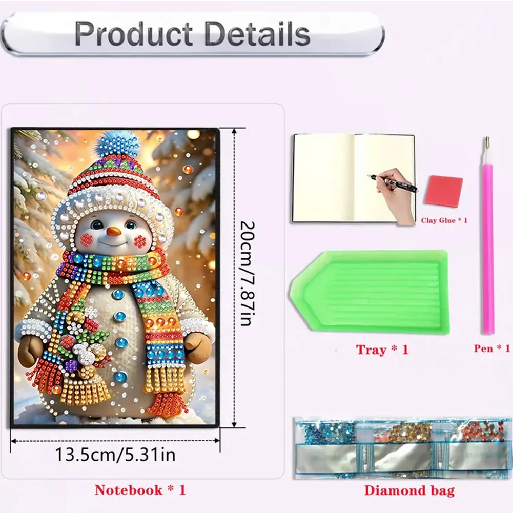 2pcs 50-Page A5 Snowman Diamond Painting Notebook for Adults Holiday Gift