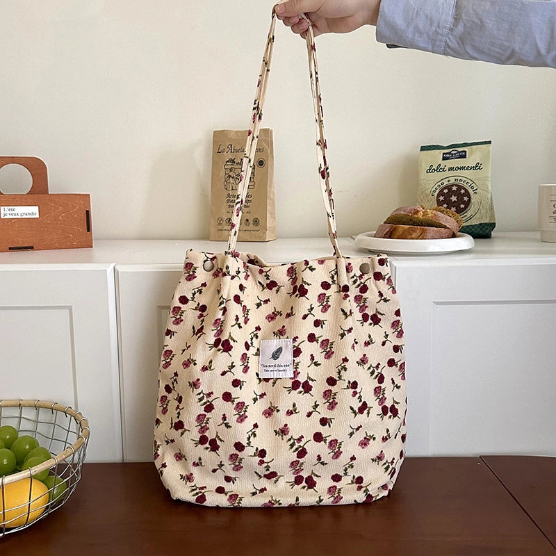 Women’s Corduroy Printing Classic Style Square Magnetic Buckle Shoulder Bag