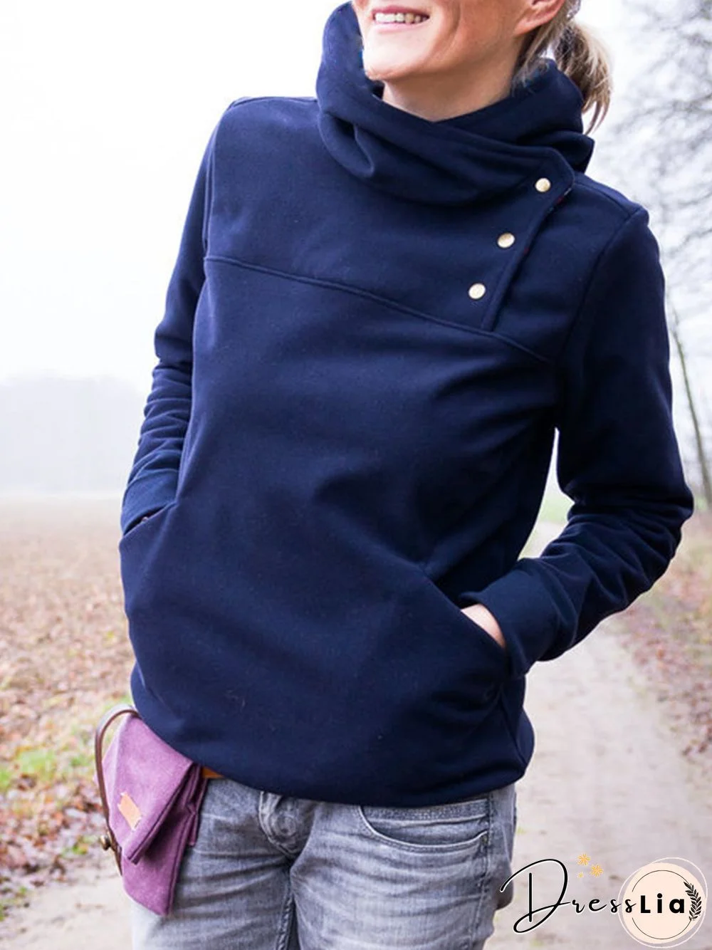 Purplish Blue Hoodie Long Sleeve Sweatshirts