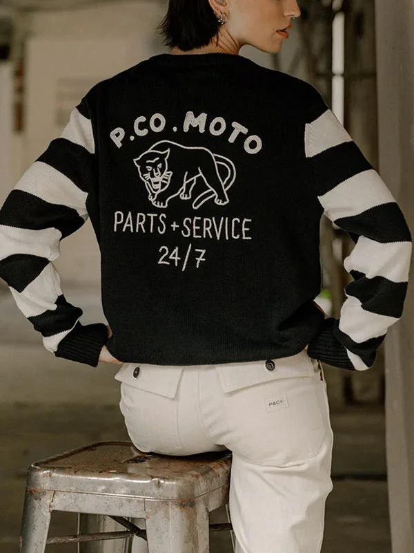Cozy striped vintage biker women's sweatshirt